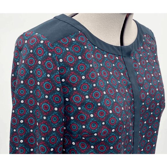 Ann Taylor size 14 navy blue print long sleeve shift dress - Picture 2 of 10